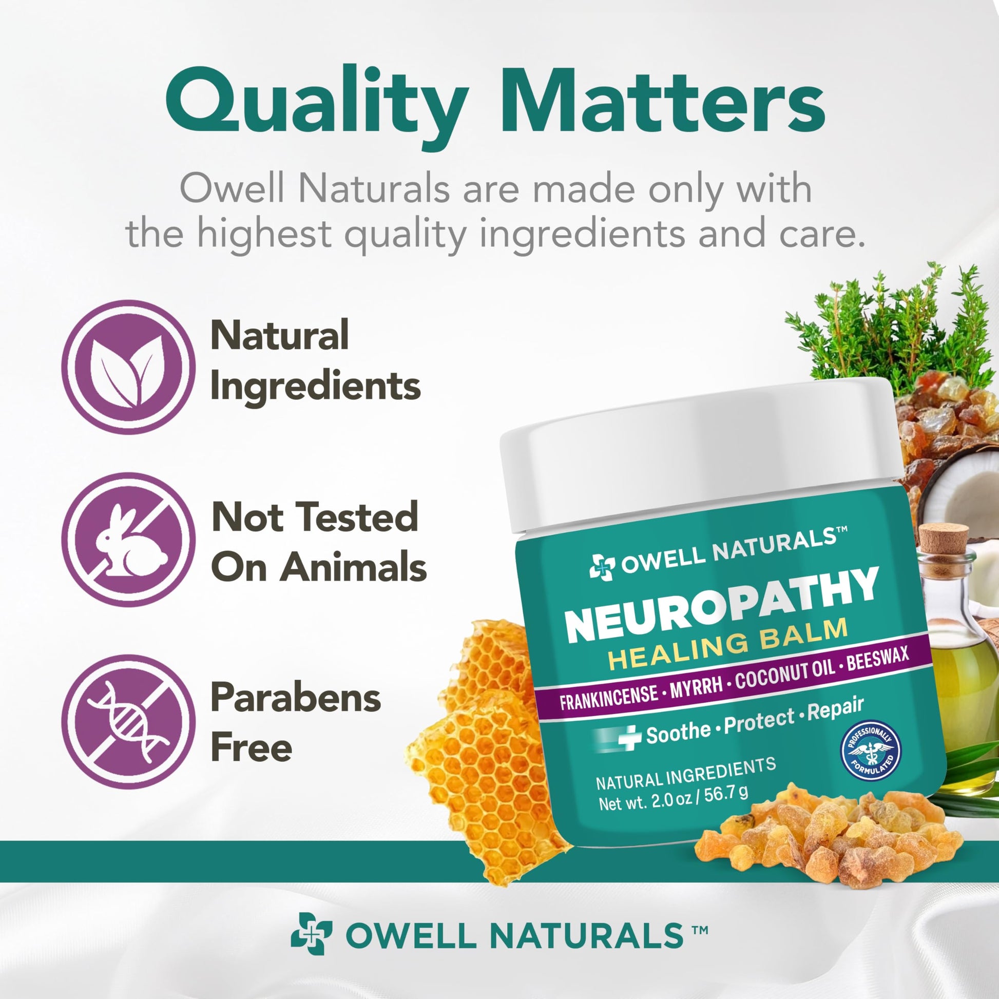 Owell Naturals Neuropathy Balm for Feet, Muscles & Joints – Long Lasting Comfort Formula with Frankincense, Myrrh, Coconut Oil, Beeswax – Fast Absorbing Botanical Skin Care, 2 oz Owell NaturalsBuy Supplements Australia