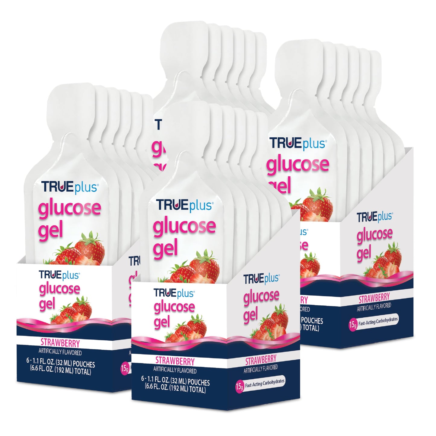 TRUEplus Glucose Gel Pouch, 15g Carbohydrates, Fruit Punch Flavor, 6 Pack | 15g Fast-Acting Carbohydrates Per Serving, Fat Free, Gluten Free, Boosts Energy, Great Tasting and Easy to Use