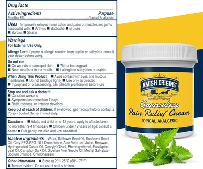 Amish Origins Pain Relief Cream, Maximum Strength Deep Penetrating for Joint, Muscle, Knee, Back, Feet, Hand, Ankle, Aches, 8 fl oz (Pack of 1)