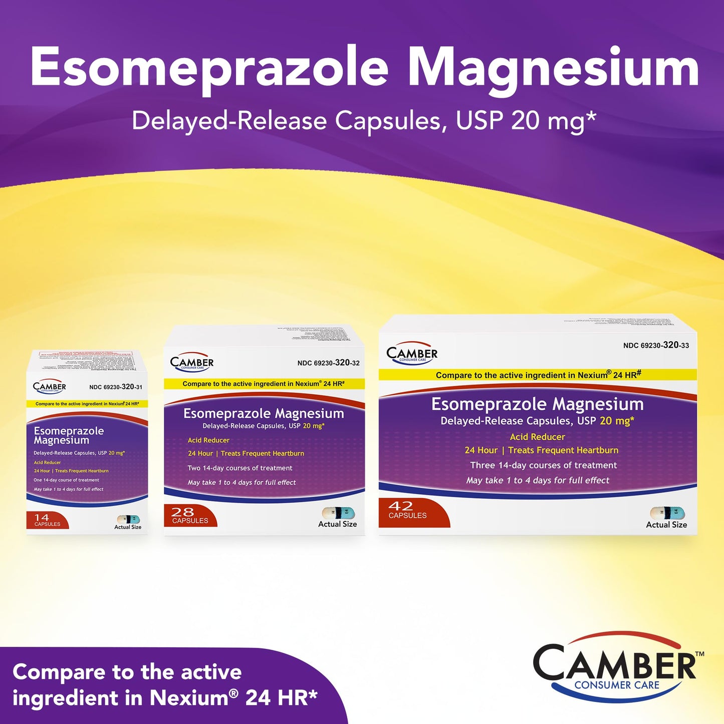 Camber Esomeprazole Magnesium USP 20mg, Delayed Release Capsules, Treats Frequent Heartburn (42 Count) CAMBER PHARMACEUTICALS, INC buy supplements Au