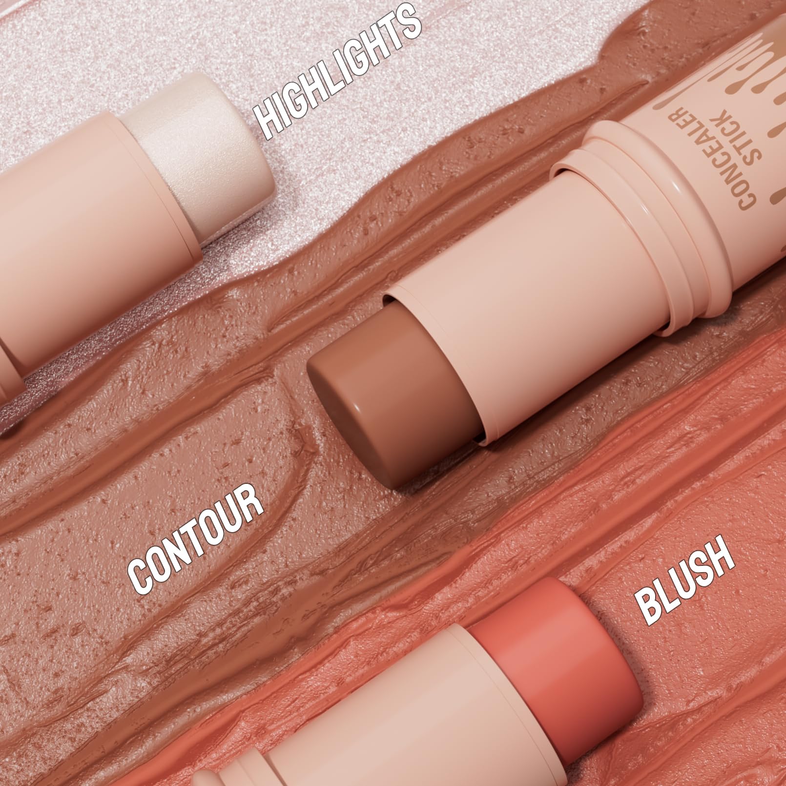 3Pcs Cream Contour Sticks Kit, Highlighter Stick Blush Stick Cream Contour Kit Makeup Set with Brush,Face Brightens & Shades Contour Stick Waterproof for Women QICBuy Supplements Australia
