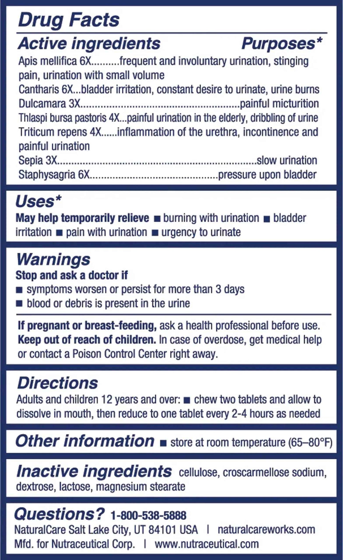 NaturalCare UTI Care Tablets - Fast-Acting Relief for Urinary Tract Infection, 60 Count