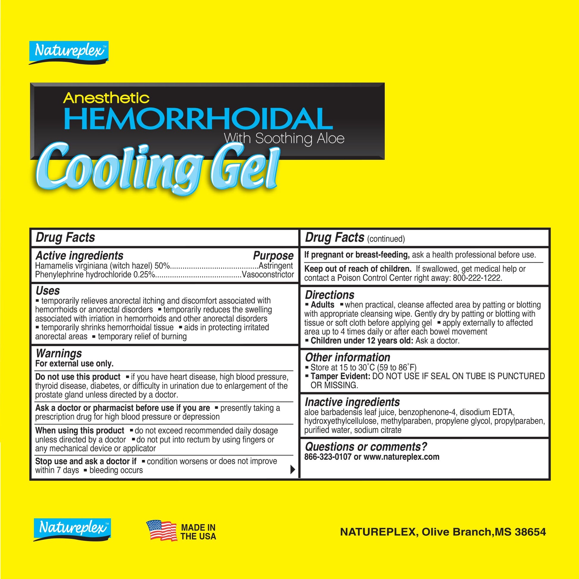 Natureplex Hemorrhoidal Cooling Gel with Witch Hazel, Aloe, and Phenylephrine for Maximum Relief, 0.9 oz (Pack of 4) - Made in USA NatureplexBuy Supplements Australia