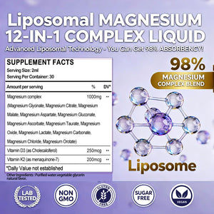 Magnesium 12 in 1 Complex 1000mg Supplement for Women & Men, High Absorption Liquid Magnesium W/Glycinate Citrate Malate Taurate Oxide Aspartate Orotate, Calm Magnesium for Sleep Muscle Heart Support GLOVVUUP buy supplements Au