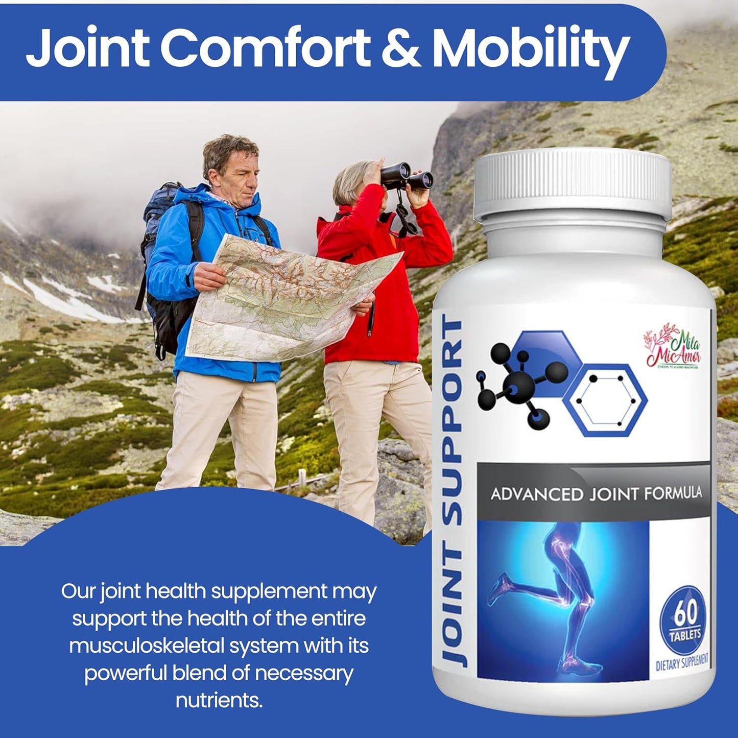 Mila Miamor Joint Support - Glucosamine, MSM, Green Lipped Mussel & Vitamins for Flexibility, Mobility, and Comfort - 60 Tablets - Natural Joint Wellness Supplement