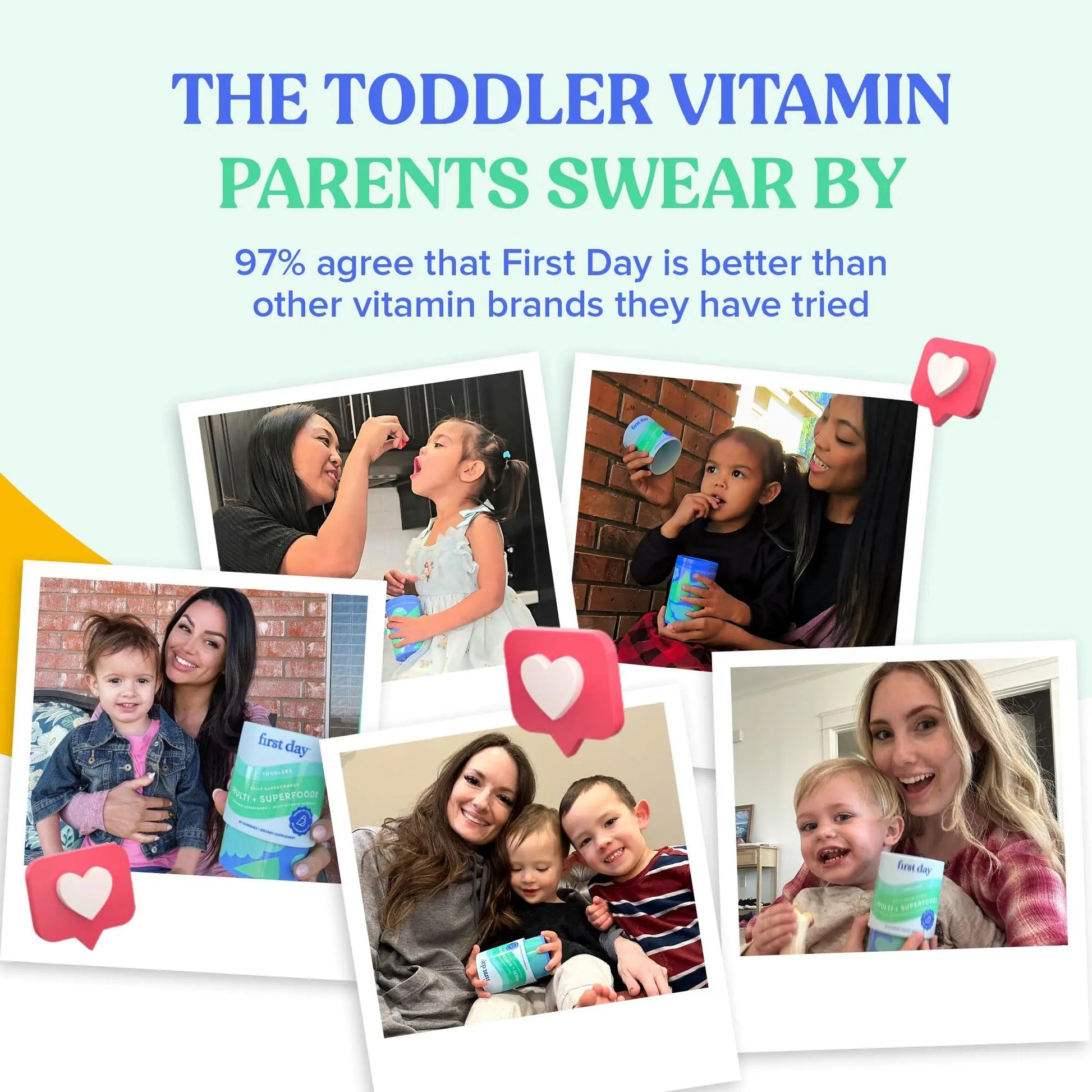 FIRST DAY Toddler Multivitamin Gummies (Ages 2-3)| Kids Multivitamin Gummies with Vitamins A C D3, B2, B12, Choline, Folate and 21 Organic Superfoods| (30 Day Supply) FIRST DAY