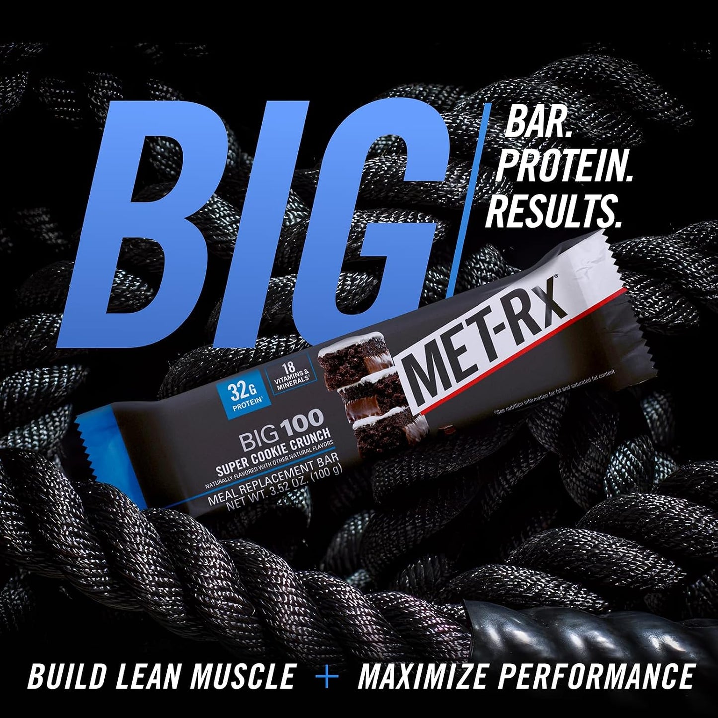 MET-Rx Big 100 Protein Bar, Super Cookie Crunch, 32g Protein, 9 Ct | Great as Healthy Meal Replacement, Snack, and Help Support Energy, With Vitamin A, Vitamin C, and Zinc