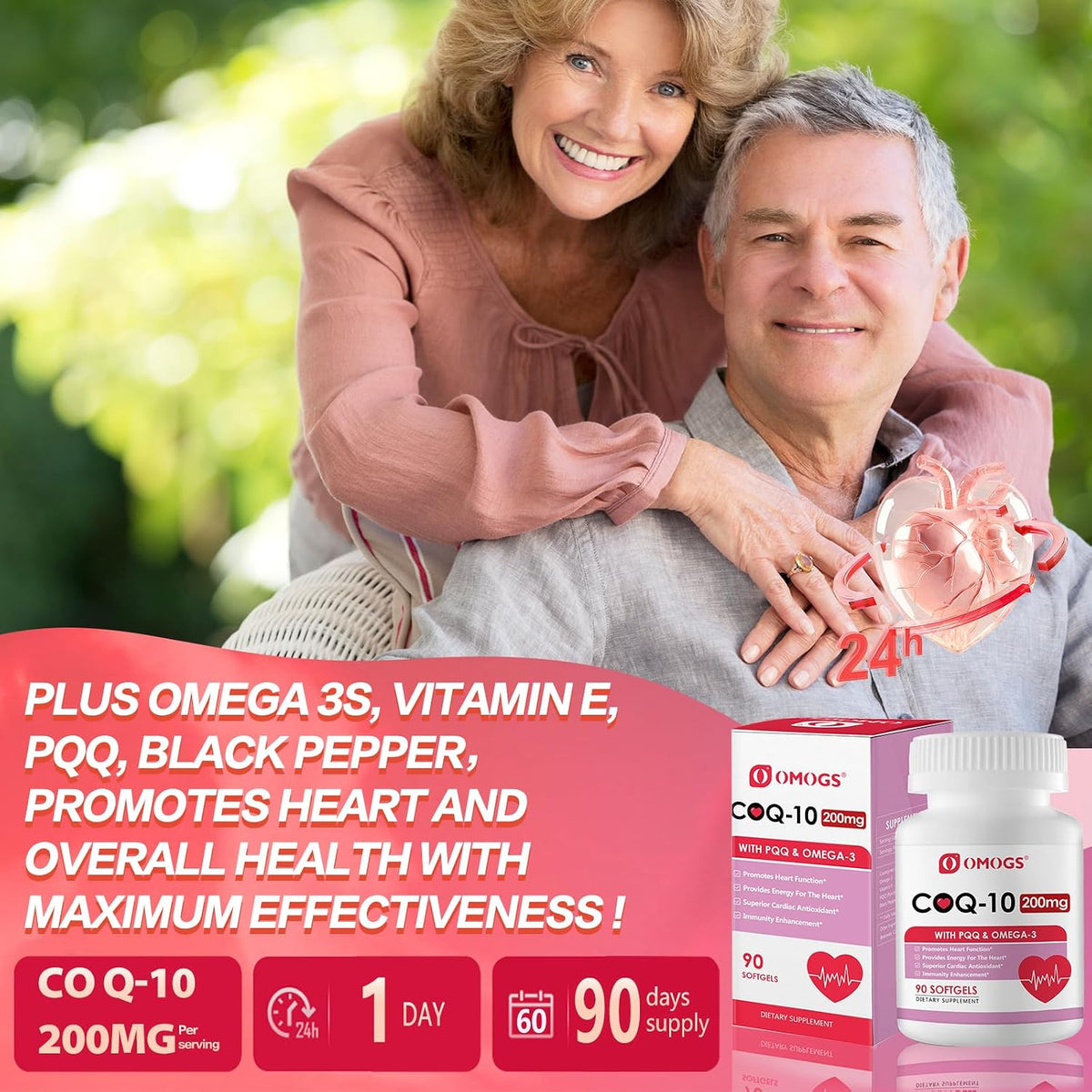 OMOGS CoQ10 200mg Softgels, Coenzyme Q10 High Absorption Supplements Support Heart Health, Cardiovascular Health, Immune System & Cellular Energy Production, Gluten Free, 90 Softgels