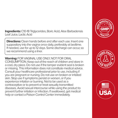O Positiv URO Boric Acid Vaginal Suppository with Lactic Acid – 12 Ct