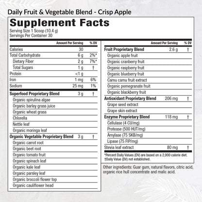 Equilife Daily Fruit & Vegetable Blend, Superfood Antioxidant Supplement, Crisp Apple Flavor with Vitamin C, Fiber, and 9 Essential Amino Acids, Supports Energy, Low Sugar, Vegan, 30 Servings Tub Equilife buy supplements Au