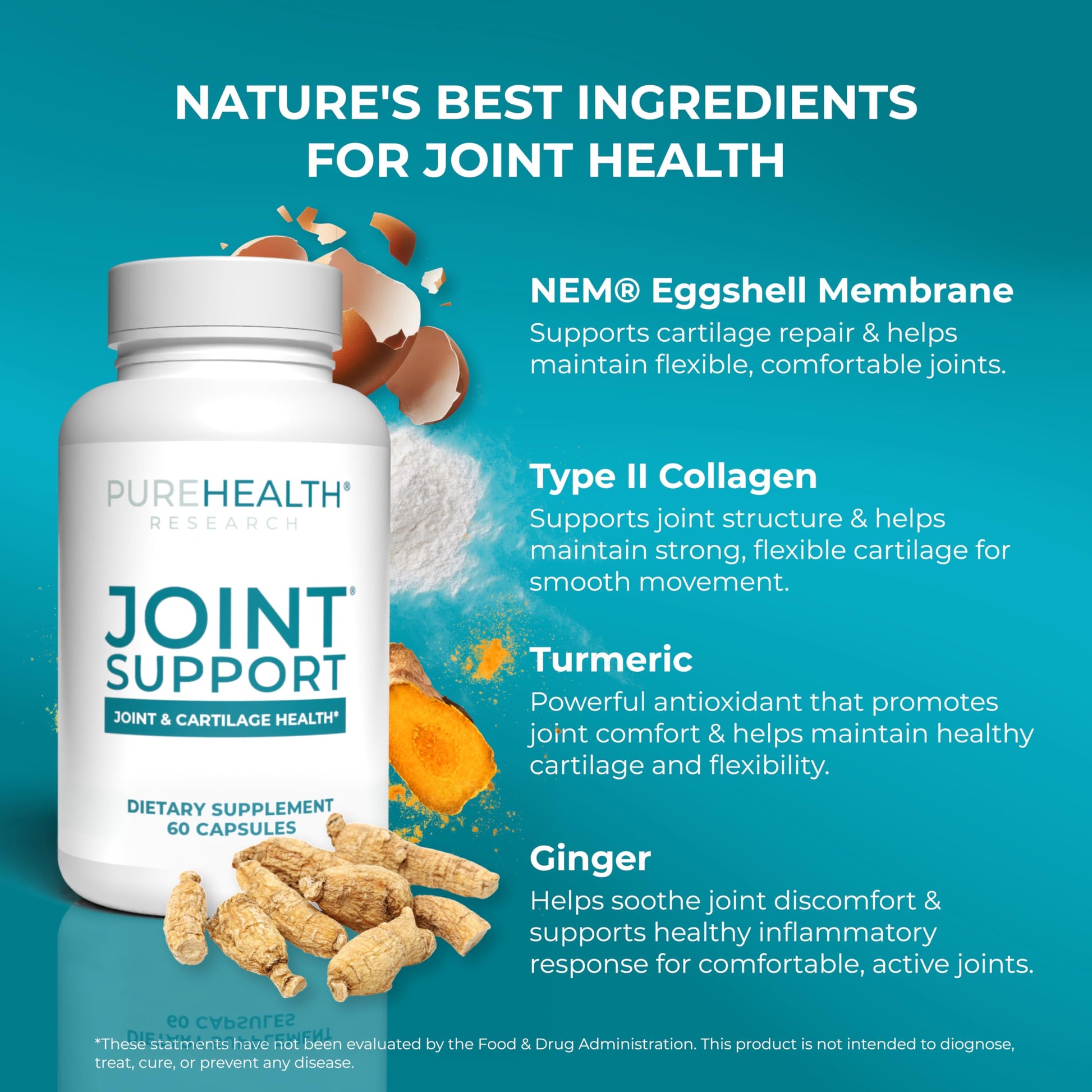 PUREHEALTH RESEARCH Joint Support NEM Eggshell Membrane with Boswellia Extract, Calcium & Turmeric, 60 Capsules PUREHEALTH RESEARCHBuy Supplements Australia