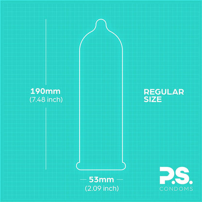 PS Condoms Exceptionally Thin Latex Condoms, Clean & Odorless, 12 Pack | Individually tested, 0.045 mm natural rubber, 40% thinner, lubricated, vegan, and free of PFAS, gluten, glycerin and parabens