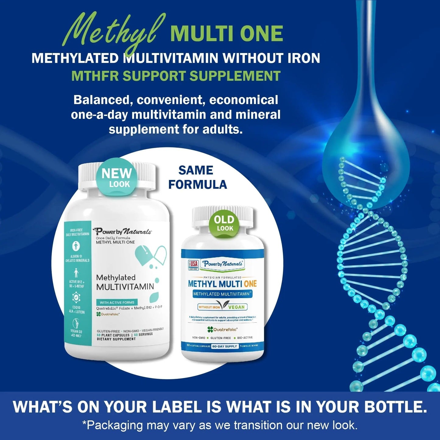 Power By Naturals Methyl Multi One - Iron-Free Methylated Multivitamin with Quatrefolic 5-MTHF, Active B12, P5P, CoQ10 & Zinc for MTHFR Support Power By Naturals