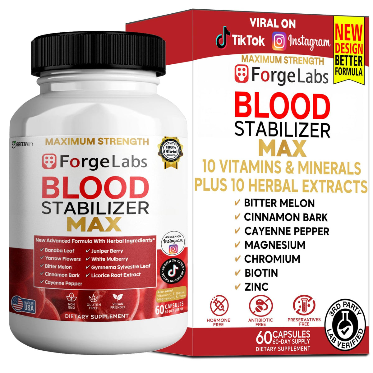 ForgeLabs Blood Stabilizer Max supplement bottle and packaging on a white background