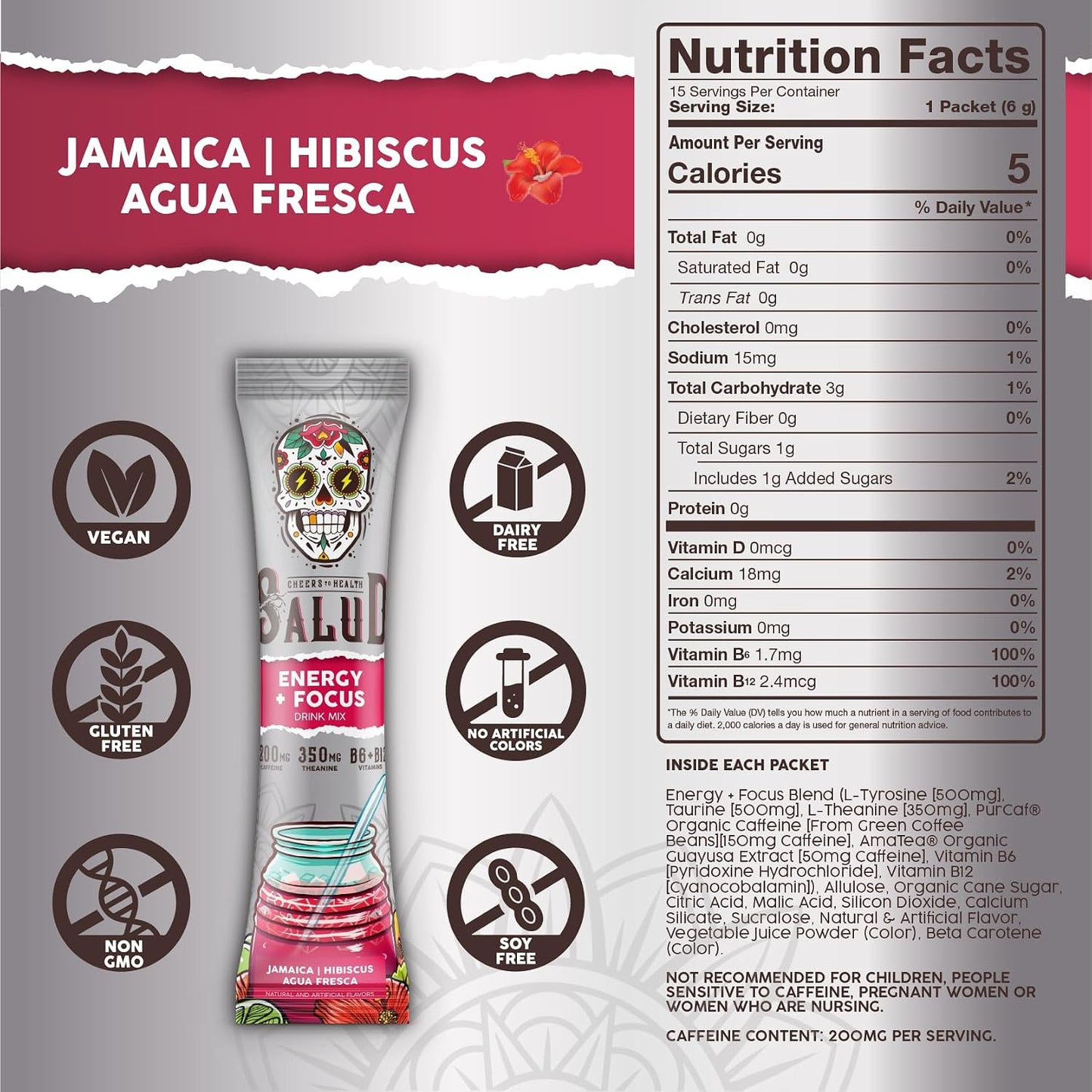 Salud Variety 3-Pack | 2-in-1 Hydration + Immunity (Horchata), Energy + Focus (Hibiscus) & Calm + Sleep (Lemon Honey) – 15 Servings Each, Non-GMO, Gluten Free, Low Calorie, 1g of Sugar