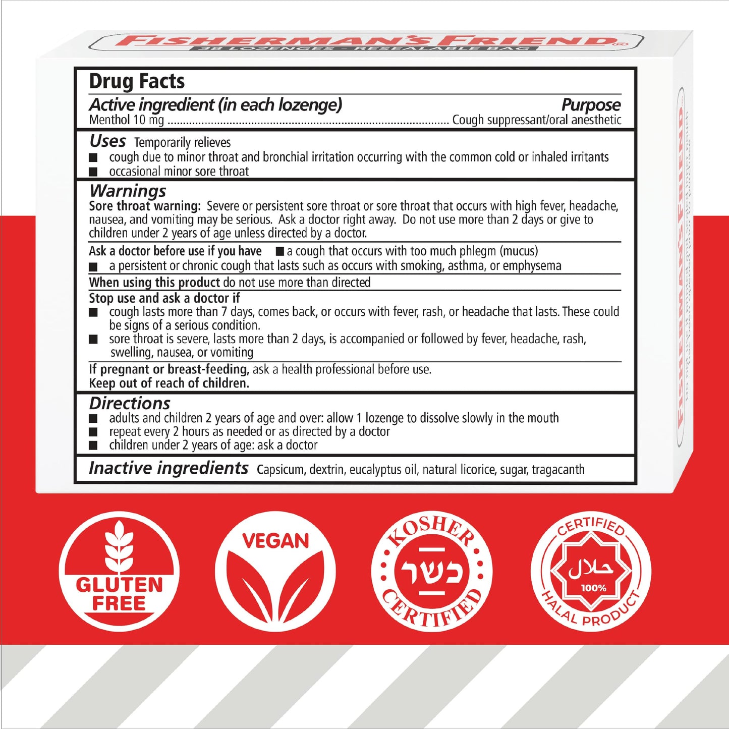 Fisherman's Friend Original Extra Strong Cough Lozenges (38 Drops x 6-Pack), 10mg Natural Menthol, Cooling Relief from Sore Throat, Persistent Cough & Everyday Irritation, Vegan & Gluten-Free