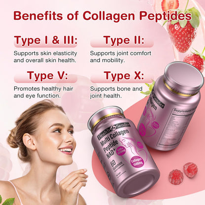Collagen Gummies-Collagen for Women Men with 1500 mg Collagen Peptides Type I,II,III,V,X, 1000mg NAD, 15000 mcg Biotin, Daily Collagen Supplement Protein Gummies for Hair Skin Nails, Sugar Free HealthSender buy supplements Au