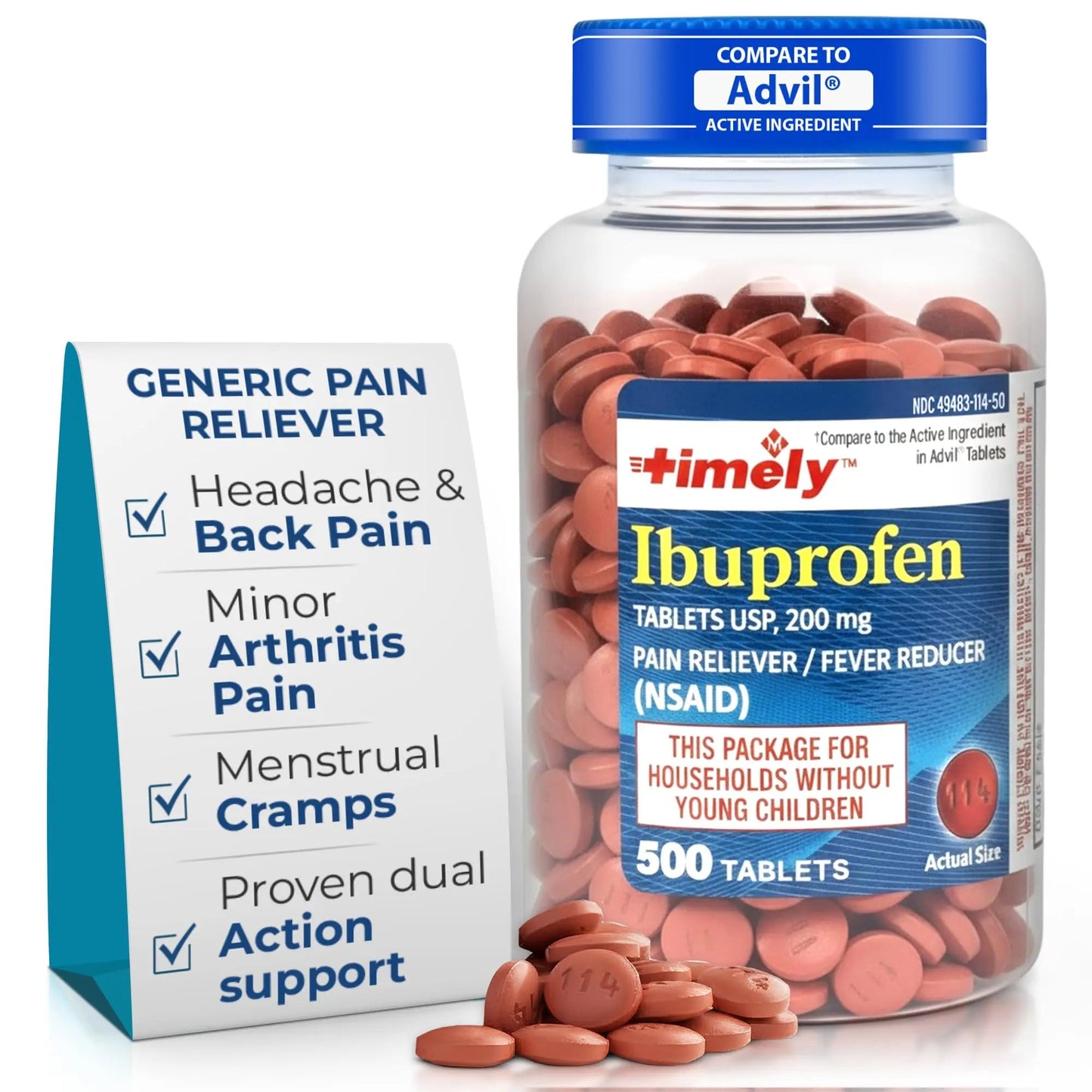 TIME-Cap Labs 500 Tablets Ibuprofen 200mg Coated - Pain Reliever & Fever Reducer (NSAID) for Adults, Helps with Headache, Back Pain, Muscle Aches, Toothaches, Menstrual Cramps & Minor Arthritis Pain TIME-CAP LABS, INC.Buy Supplements Australia