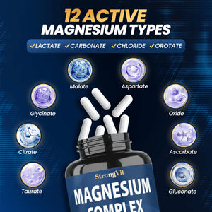 1000mg Magnesium Complex for Women and Men, 12 in 1 Magnesium Supplement with Ashwagandha, Zinc, D3, L-theanine. Easy to Swallow, High Absorption, Sleep Support & Stress Relief (60 Capsules) StrongVit buy supplements Au