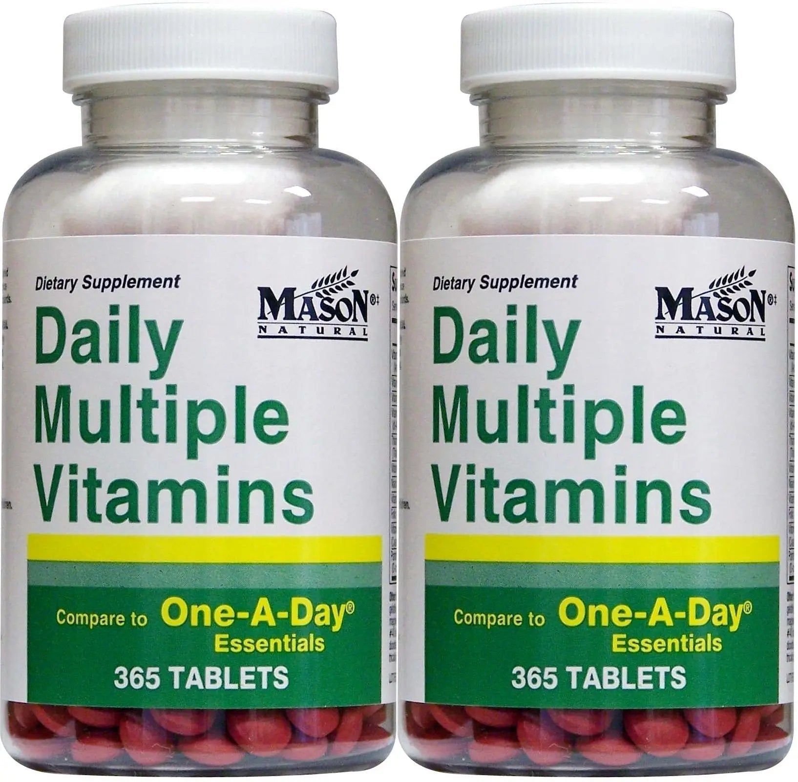 Daily Multiple Vitamins Compare to One A Day Essentials Multivitamin Multimineral Supplement 365 Tablets per Bottle Pack of 2 Total 730 Tablets MASON NATURAL