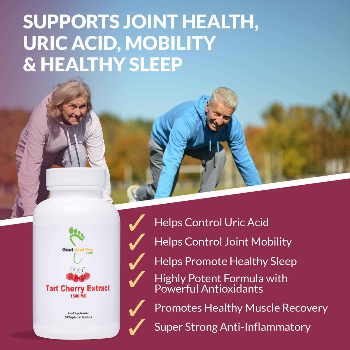 Gout and You Tart Cherry Extract | 3000 mg Per Serving | 90 Vegetarian Capsules | Gluten-Free