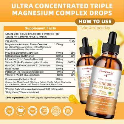 GREENPEOPLE 17-in-1 Triple Magnesium Complex Supplement,Magnesio Liquid Drops with Magnesium Glycinate & Citrate,Pineapple Flavor,Calm Mood,Muscle & Sleep for Adults,4 fl. oz 2Pack GREENPEOPLE buy supplements Au