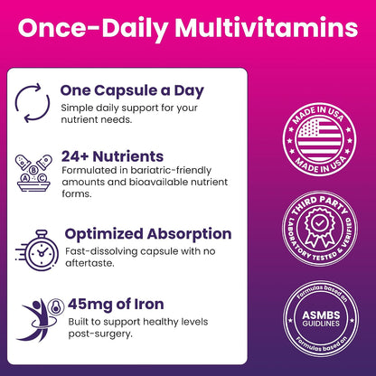 Special-45 Bariatric Multivitamin | Reduced B12 | Capsule | 30ct | Post-Op Bariatric Vitamins for Gastric Bypass and Sleeve Patients, Sustains Recovery & Energy* (1 Month Supply) - Made in USA