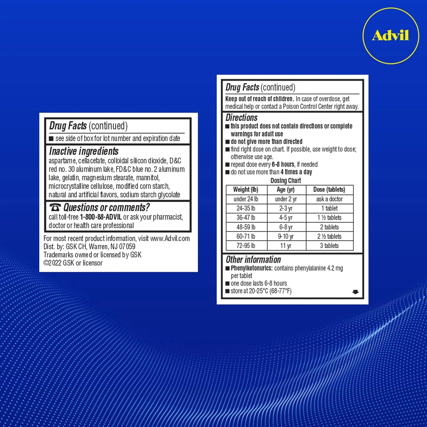 Advil Junior Strength Chewable Ibuprofen Pain Reliever and Fever Reducer, Children's Ibuprofen for Pain Relief, Grape - 24 Tablets (Pack of 3) AdvilBuy Supplements Australia