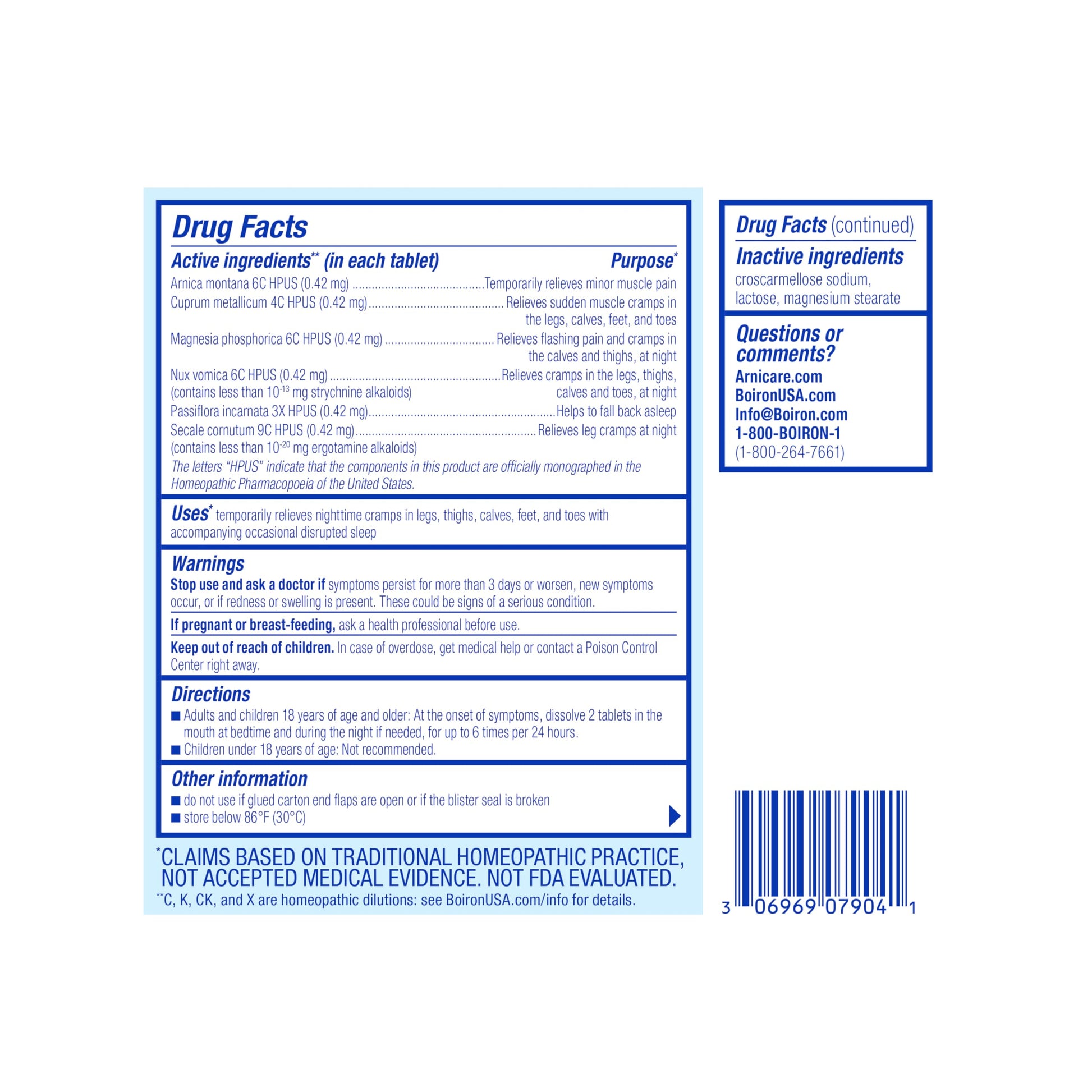 Boiron Arnicare Leg Cramps PM for Nighttime Relief from Cramping and Stiffness in Feet or Calves - 60 Tablets BoironBuy Supplements Australia