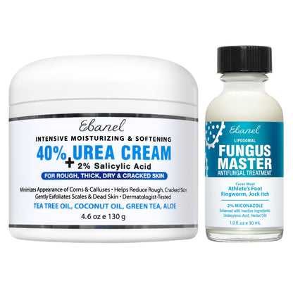 Ebanel Bundle of 40% Urea Cream 4.6 Oz, and Fungus Treatment 1 Oz
