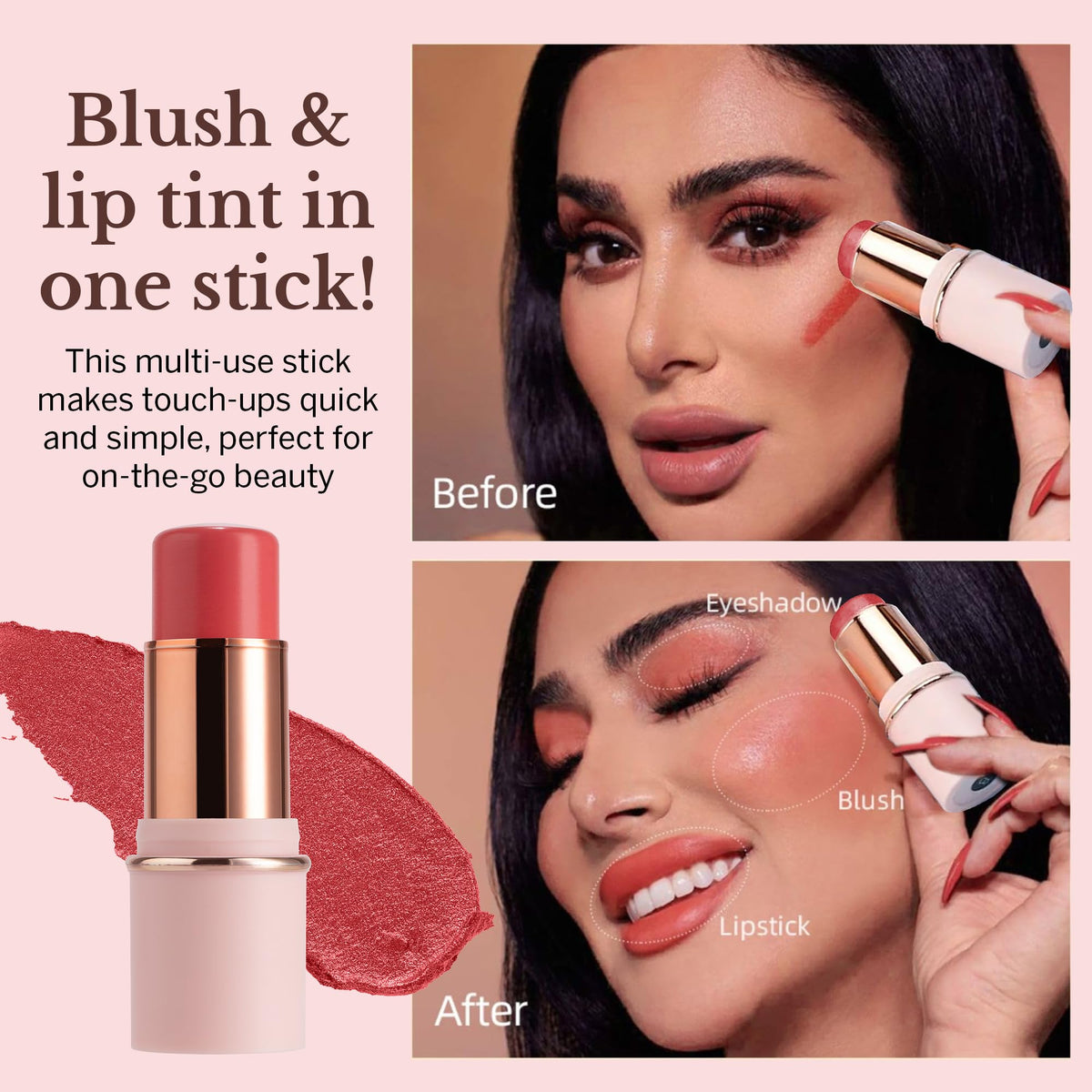BeautiHome Blush Stick for Cheeks & Lips Multistick Cream Blush- Easy to Apply & Blend- Infused with Nourishing Ingredients for your Skin Compact Travel Size Makeup (Misty Rose, Small) BeautiHomeBuy Supplements Australia