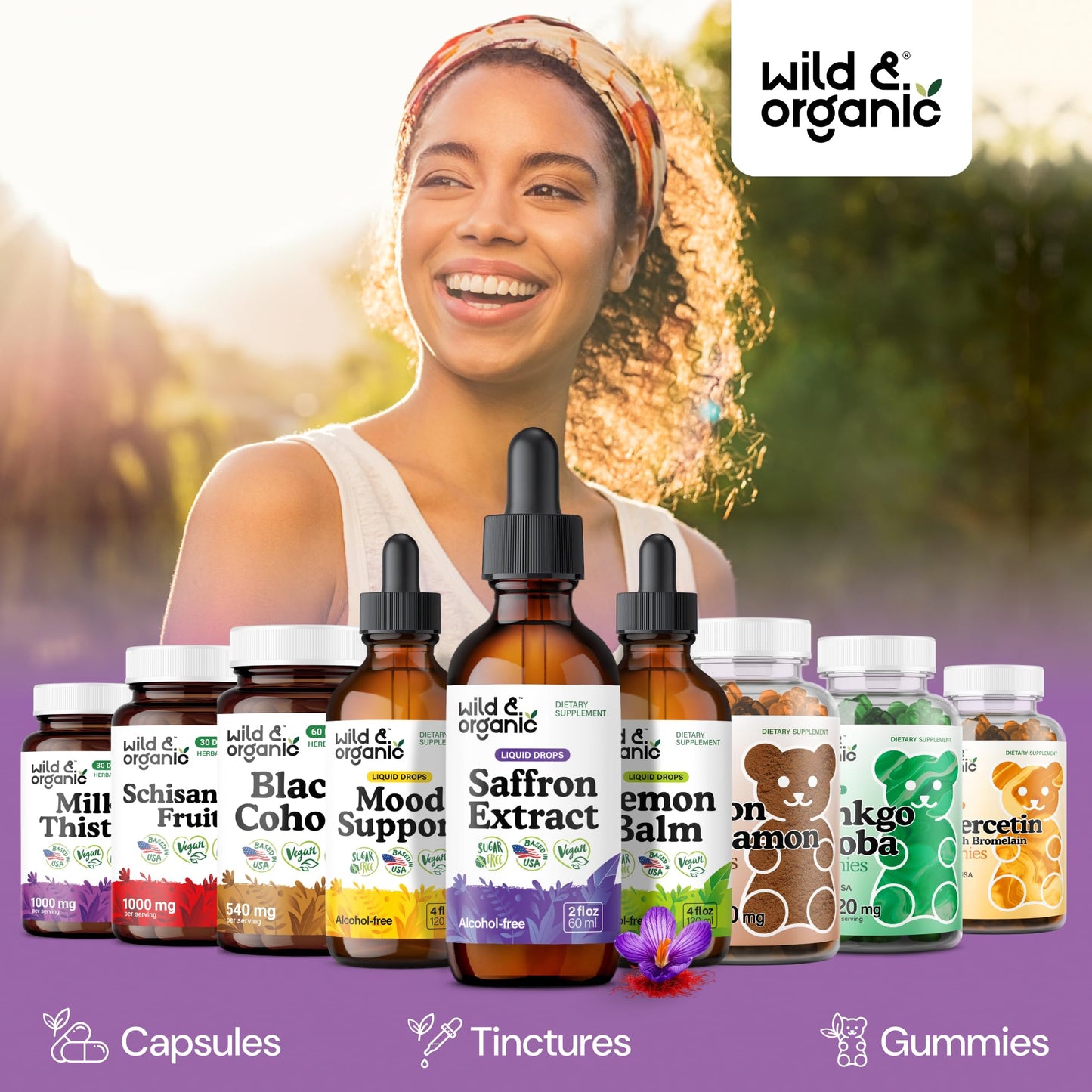Wild & Organic Saffron Supplements 88.5 mg - Mood, Brain & Vision Support - Liquid Saffron Drops - Add to Tea - Crocus Sativus Herb Extract - Vegan, Sugar & Alcohol-Free Tincture - 2 fl oz
