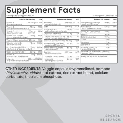 Sports Research® Multivitamin – Advanced Formula - 23 Essential Vitamins & Minerals with CoQ10 & Iodine - Daily Nutrient Support*- Non-GMO Tested & Gluten-Free -60 Veggie Capsules Sports Research buy supplements Au