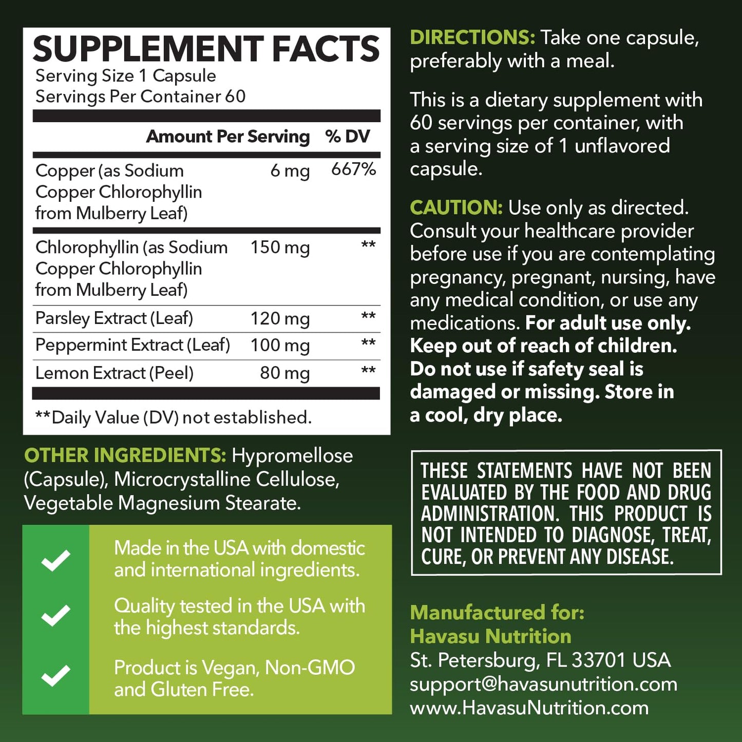 Chlorophyll Pills for Internal Cleanse & Balance, 30 Count, Internal Detox | Skin Health and Body Deodorizing Supplement with Parsley Peppermint & Lemon Extract, Vegan Non-GMO Chlorophyll Capsules