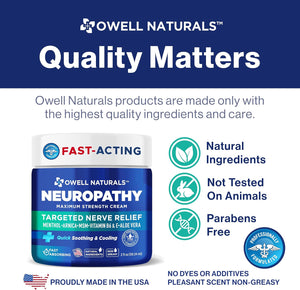 Supplement Product​Owell Naturals Neuropathy Cream Extra Strength – Fast Absorbing Cooling for Leg, Feet & Hands – Advanced Soothing Formula with Aloe Vera, Arnica, MSM & Vitamin B6 – Made in USA, 2 fl oz - GlowUpCaUSA
