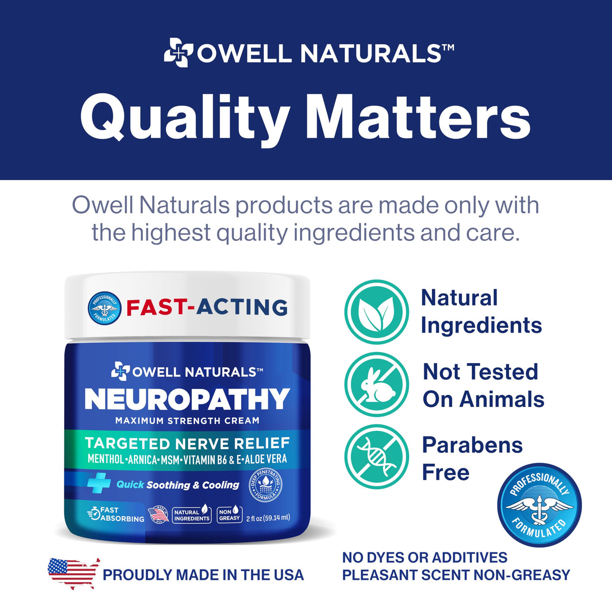 Supplement Product​Owell Naturals Neuropathy Cream Extra Strength – Fast Absorbing Cooling for Leg, Feet & Hands – Advanced Soothing Formula with Aloe Vera, Arnica, MSM & Vitamin B6 – Made in USA, 2 fl oz - GlowUpCaUSA