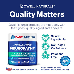 Supplement Product​Owell Naturals Neuropathy Cream Extra Strength – Fast Absorbing Cooling for Leg, Feet & Hands – Advanced Soothing Formula with Aloe Vera, Arnica, MSM & Vitamin B6 – Made in USA, 2 fl oz - GlowUpCaUSA