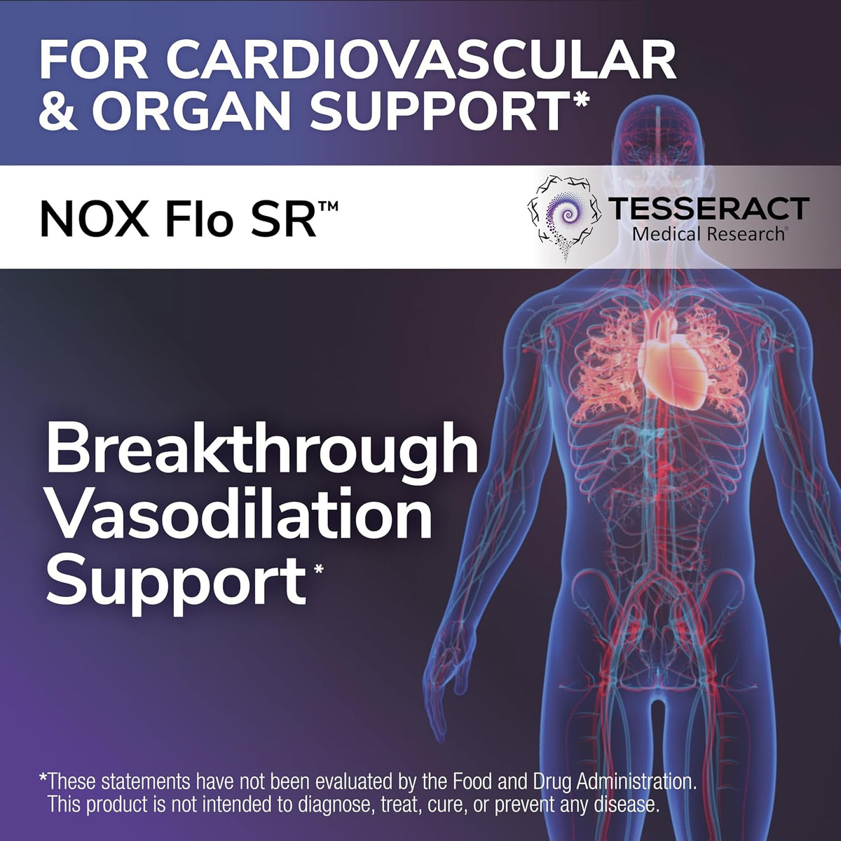 Tesseract NOX Flo SR Nitric Oxide Booster, Vascular Health Supplement, 120 Capsules, Sustained-Release L Citrulline, Coenzyme Q10 & R Lipoic Acid, Circulation & Blood Pressure Support, Hypoallergenic