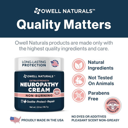 Owell Naturals Neuropathy Cream – Extra Strength Fast-Acting Comfort for Feet, Hands & Legs – Non-Burning Soothing Formula with Arnica – Cooling Skin Relief Cream, 2 oz