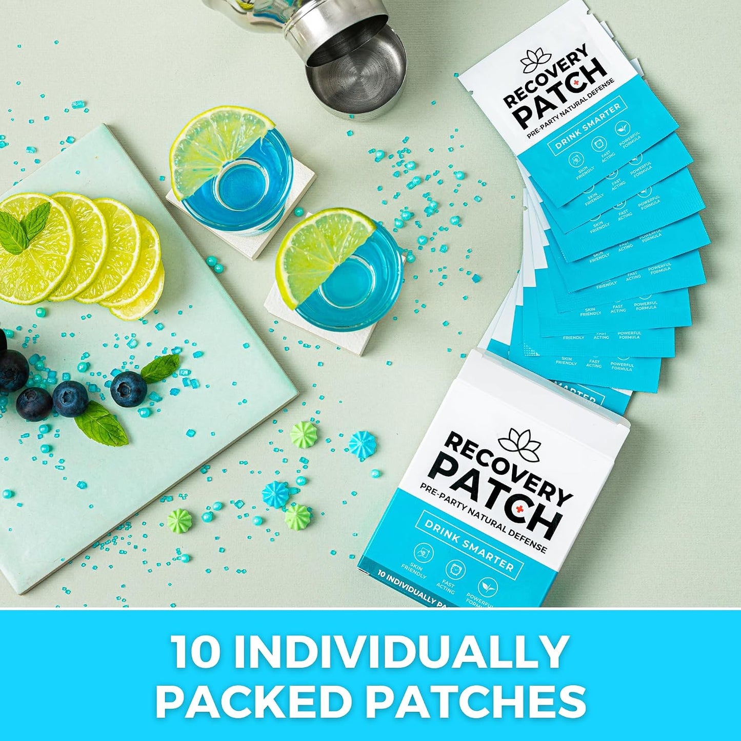 Party Treats Recovery Patches 10 Pack - Wake Up Refreshed & Energized | 100% Natural Ingredients Patch, Individually Wrapped, Skin-Friendly & Waterproof, Enhanced Morning Formula