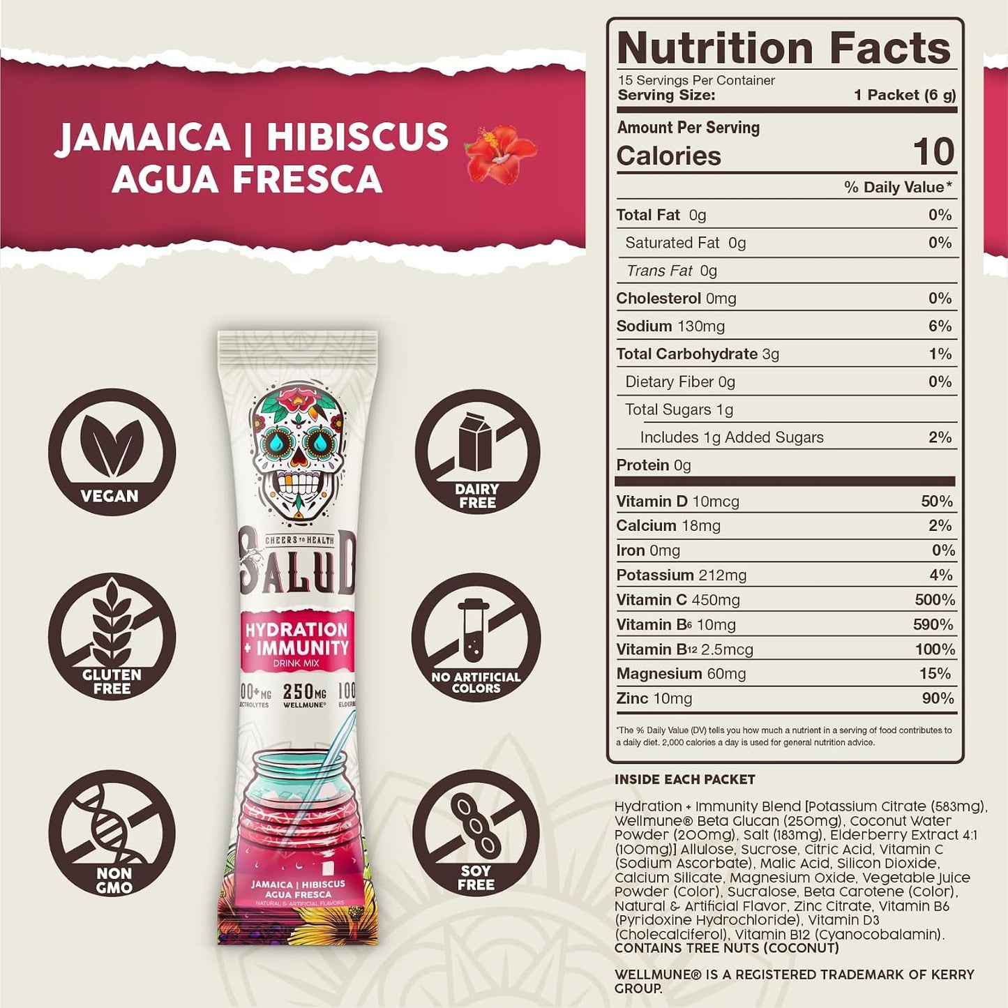 Salud 2-Pack | 2-in-1 Hydration + Immunity (Hibiscus) & Hydration + Immunity (Paloma) – 15 Servings Each, Agua Fresca Drink Mix, Non-GMO, Gluten Free, Vegan, Low Calorie, 1g of Sugar
