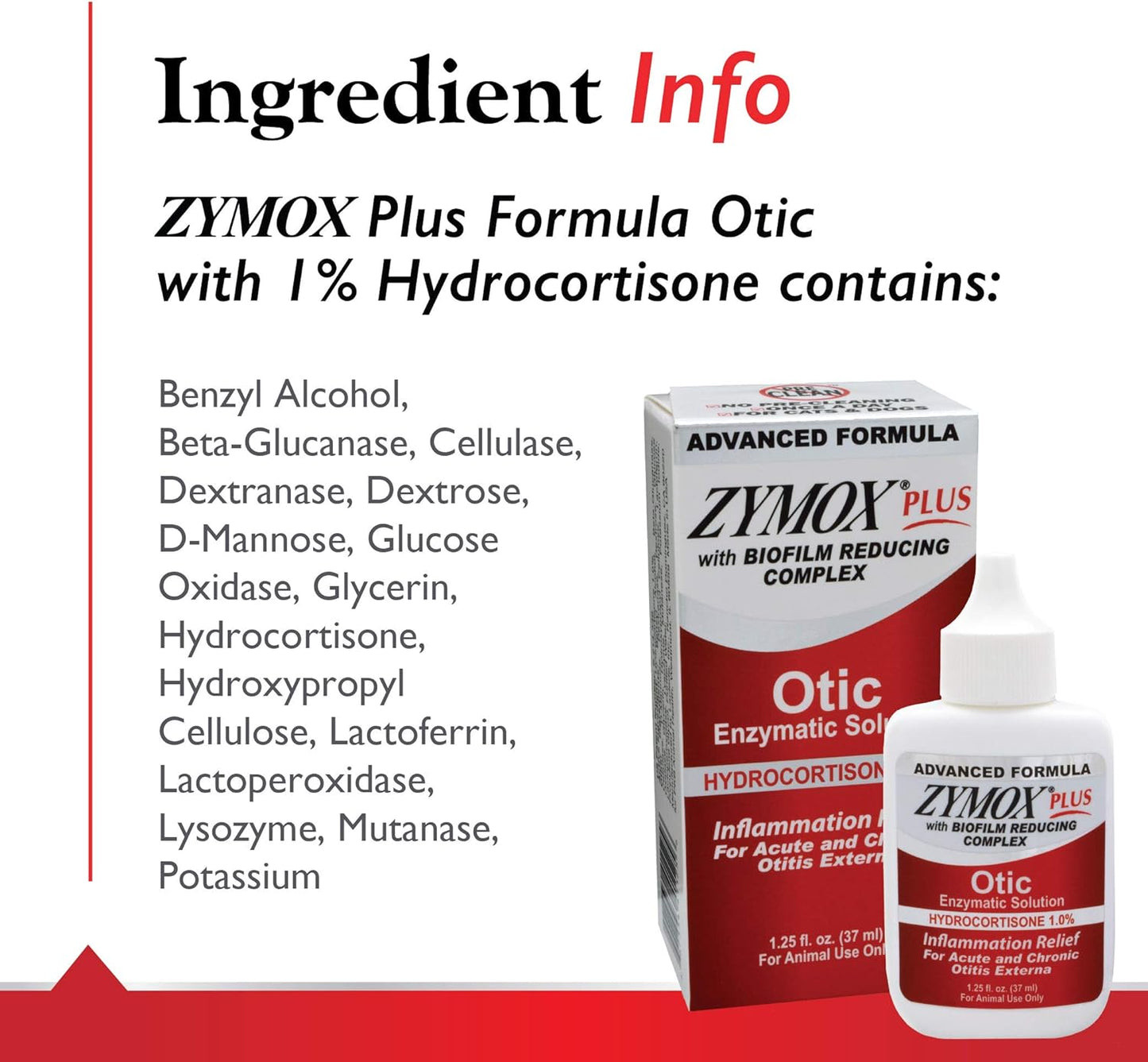 Zymox Advanced Formula Otic Plus Enzymatic Ear Solution for Dogs and Cats | with 1% Hydrocortisone, 1.25oz