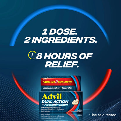 Advil Dual Action With Acetaminophen And Ibuprofen (2 Dose Equivalent) For 8 Hour Pain Relief, Coated 144 Ct Caplets And 2 Ct. Sample Of Advil PM AdvilBuy Supplements Australia