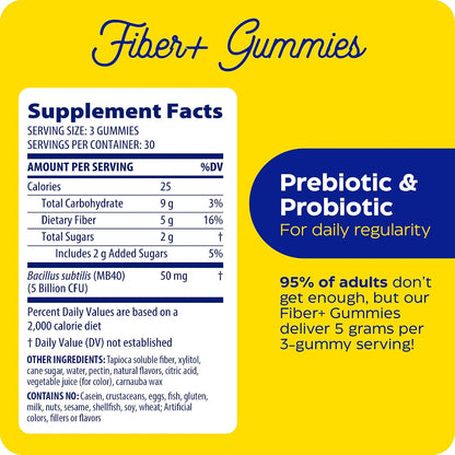 Enzymedica Fiber+ Prebiotic & Probiotic Gummies for Women & Men - 90 Count