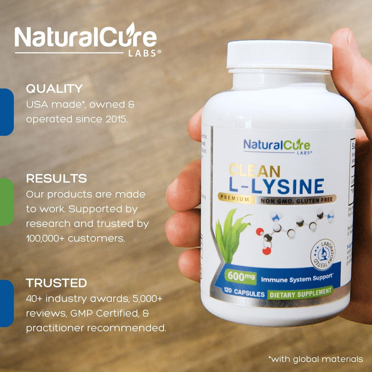 Natural Cure Labs Clean L-Lysine 600mg, 120 Capsules | Vegan, Non-GMO, & Gluten Free Natural Cure Labs buy supplements Au