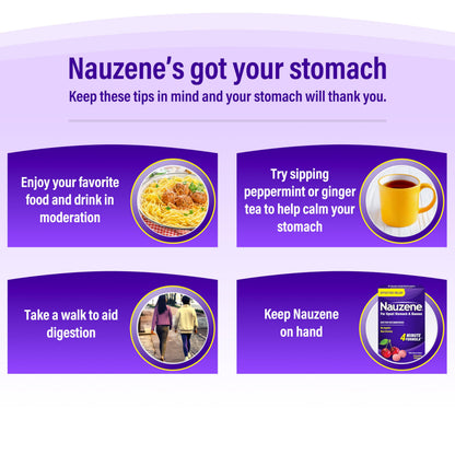 Nauzene Non-Drowsy Upset Stomach & Nausea Relief Chewable Tablets | 4-Minute Formula | Doctor Recommended | Wild Cherry Flavor | 56 Count Nauzene buy supplements Au
