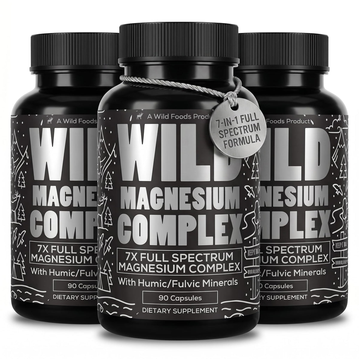 Wild Foods Magnesium Complex Supplement with 7X Forms, 90 Capsules | High Absorption, Full Spectrum, Easy Digestion | 500mg Glycinate, Bisglycinate, Malate, Orotate, Citrate, Taurate