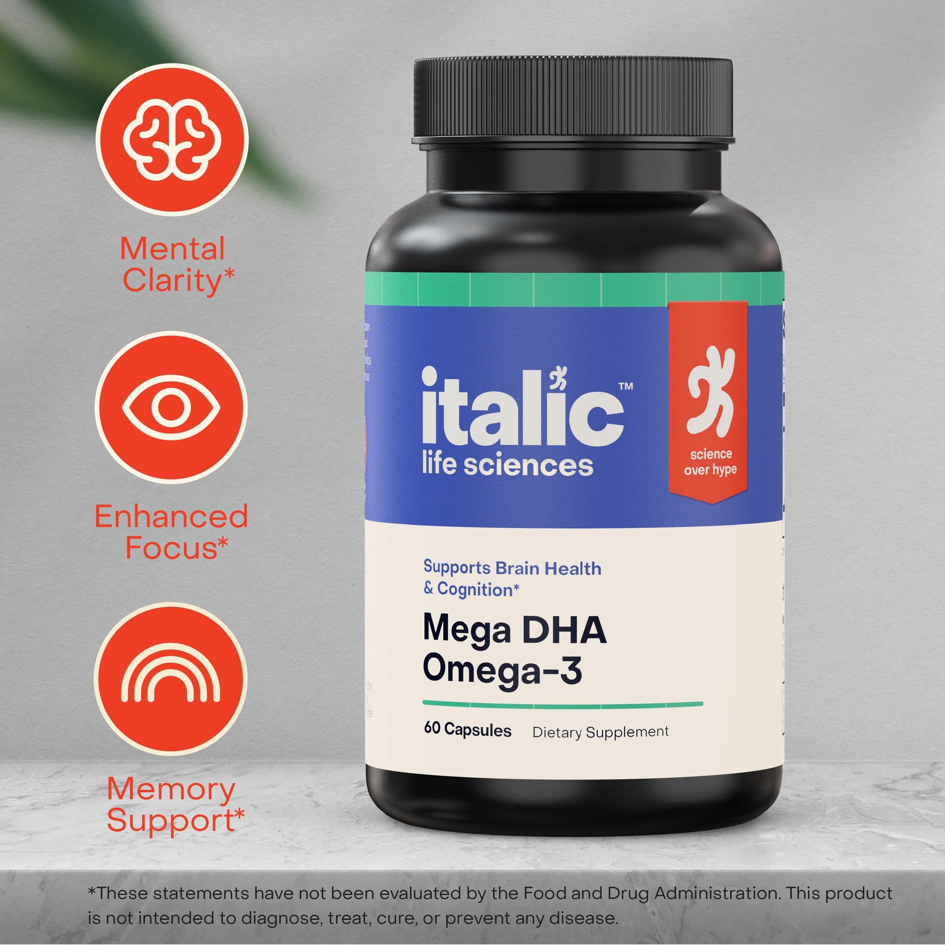 Italic LIfe Sciences Mega DHA Omega-3 1300mg – 800mg DHA, 500mg EPA – Brain Health Supplement for Memory, Focus & Mental Clarity – High Potency Fish Oil – Non-GMO, Third-Party Tested – 60 Capsules Italic Life Sciences buy supplements Au
