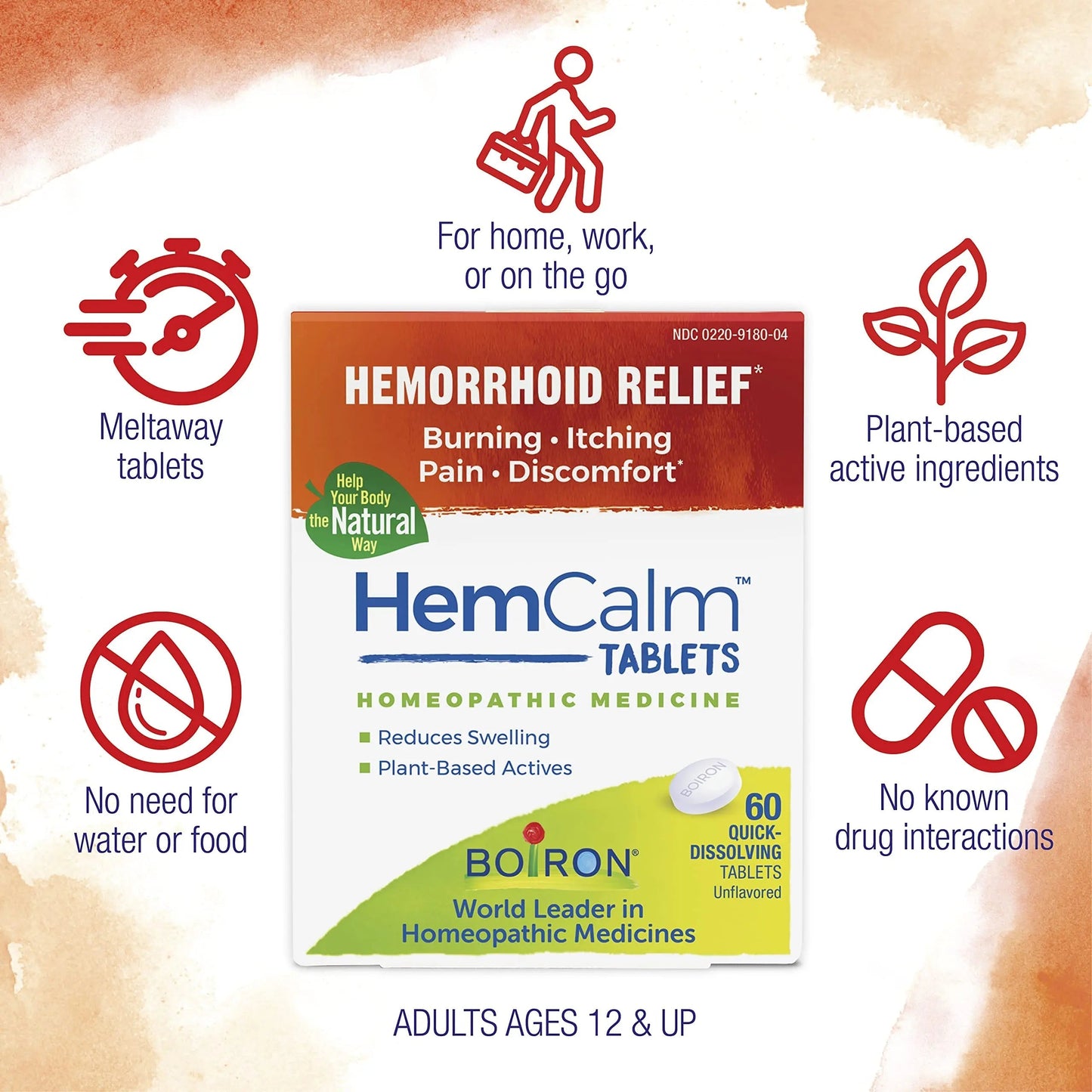 Boiron HemCalm Tablets for Hemorrhoid Relief of Pain, Itching, Swelling or Discomfort - 60 Count BoironBuy Supplements Australia