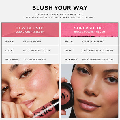 Saie Blush & Brush Duo - SuperSuede Baked Blush in Bella (.01 oz) & Powder Blush Brush - Talc-Free, Moisturizing Blush with Vegan, Fluffy Brush for Seamless Application SaieBuy Supplements Australia